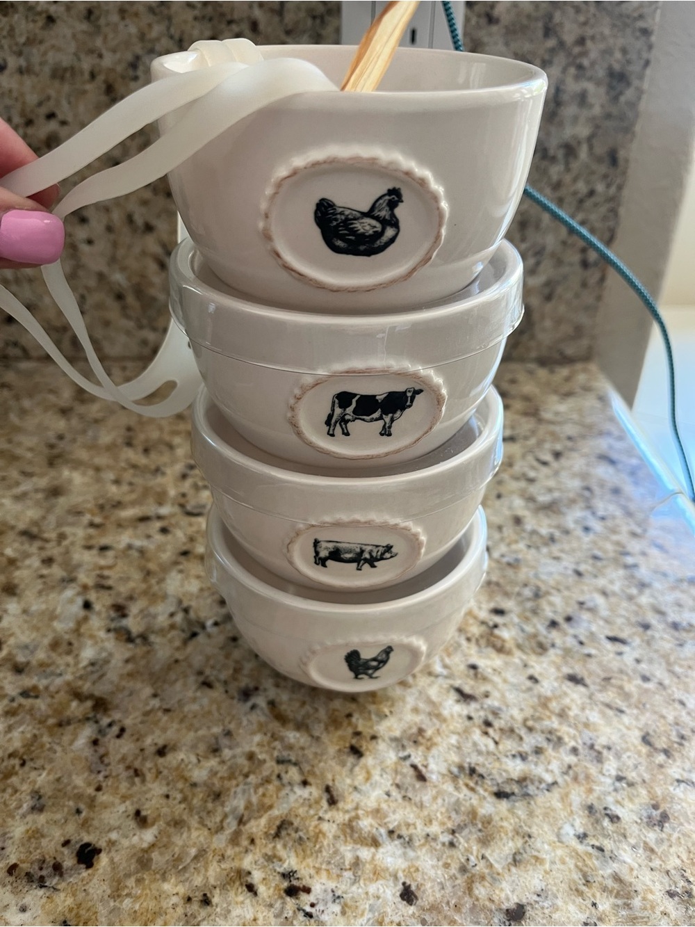 Rae Dunn Cream Stackable Nest Graze Oink Cluck Farmhouse Ramekin Bowls